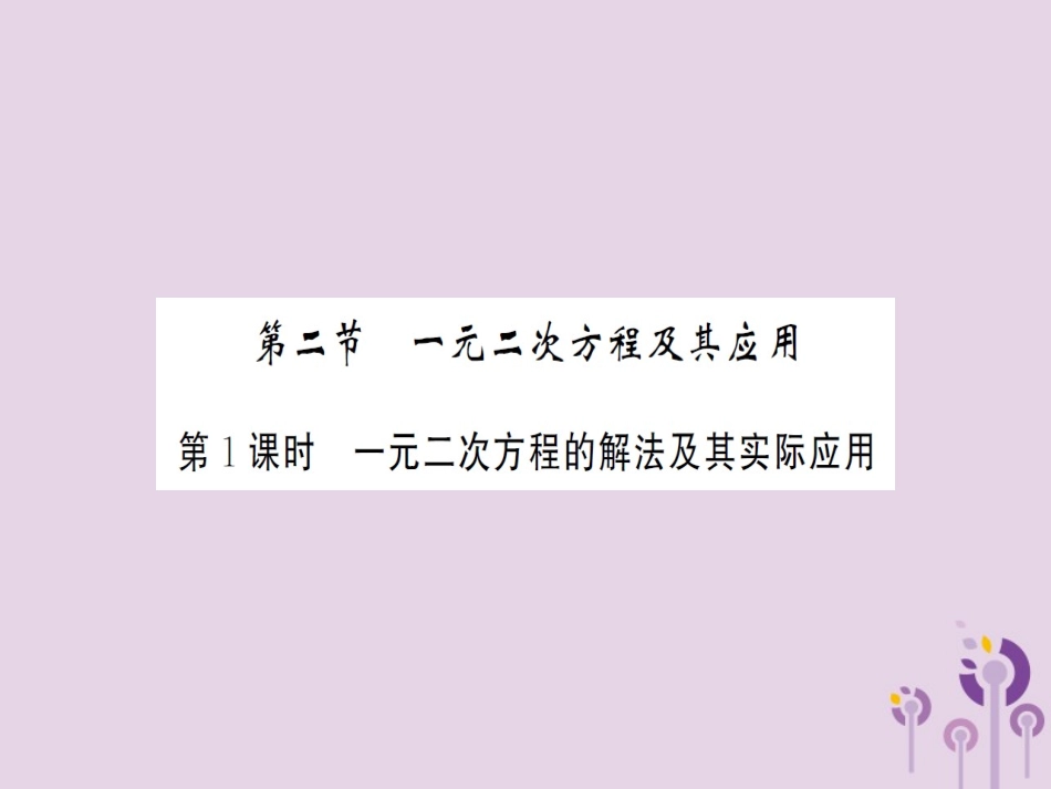 湖北省中考数学一轮复习 第二章 方程与不等式 第二节 一元二次方程及其应用 第1课时 一元二次方程的解法及其实际应用(习题提升)课件_第1页