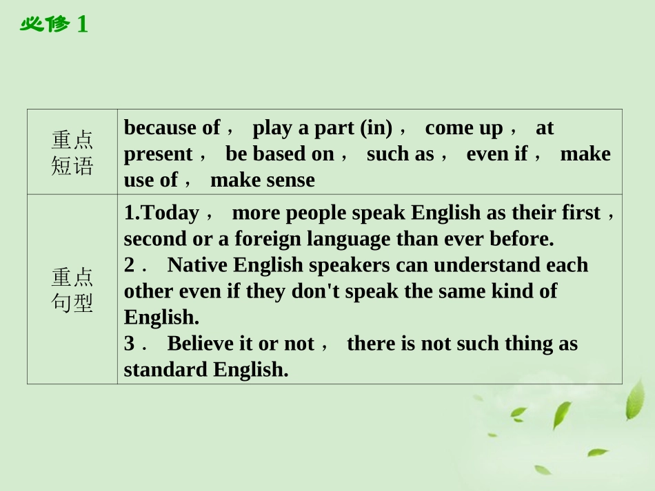 高考英语一轮复习 Unit2 English around the world课件 新人教版必修1 课件_第3页