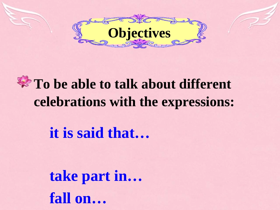 高中英语 Unit 3 Celebrations language points lesson 1课件 北师大版必修1 课件_第1页