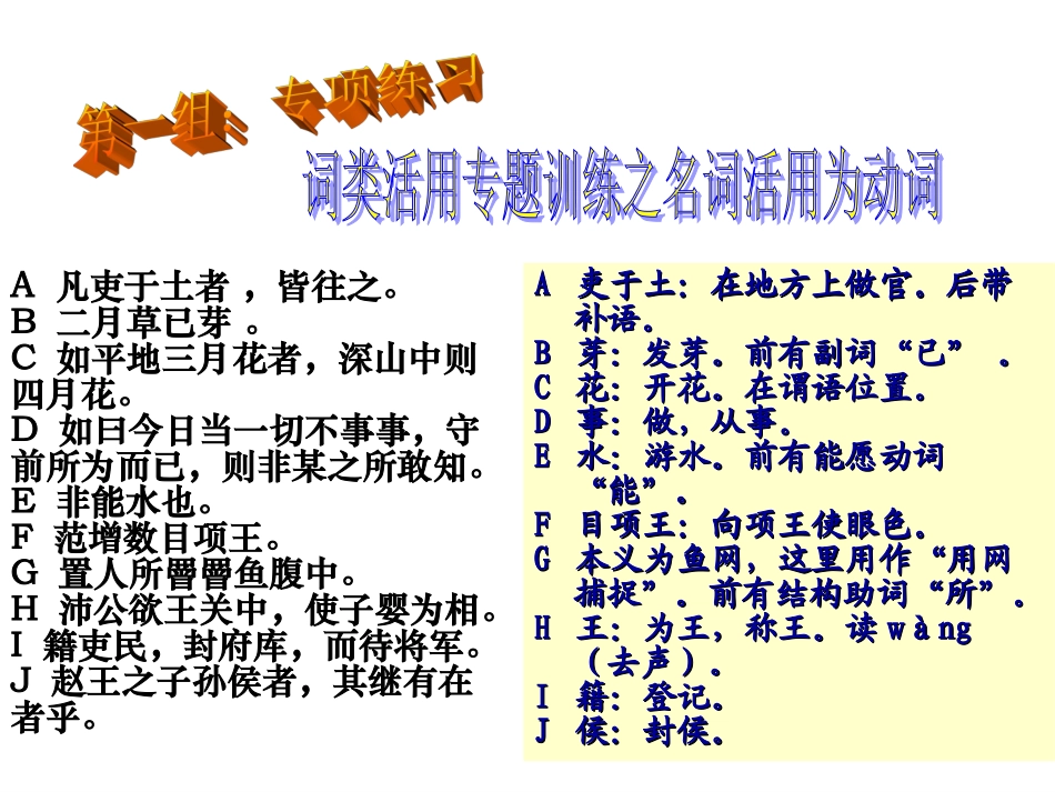 高考语文专题复习三十一(下)：词类活用练习课件_第2页