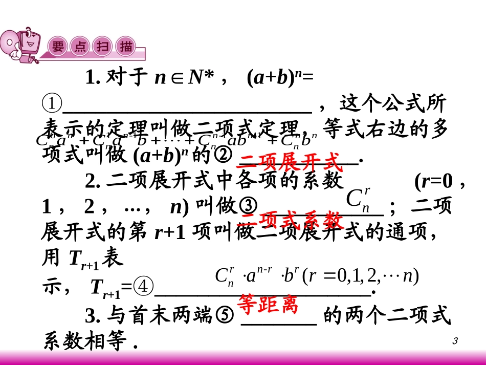 高考数学第一轮总复习10.4二项式定理(第1课时)课件 文 (广西专版) 课件_第3页