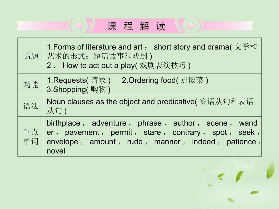 高考英语 Unit3知识与要点课件 新人教版必修3 课件_第2页