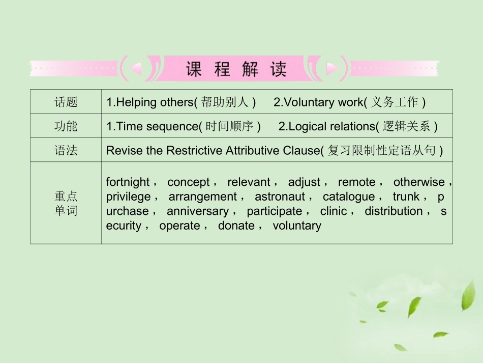 高考英语 Unit4知识与要点课件 新人教版选修7 课件_第2页