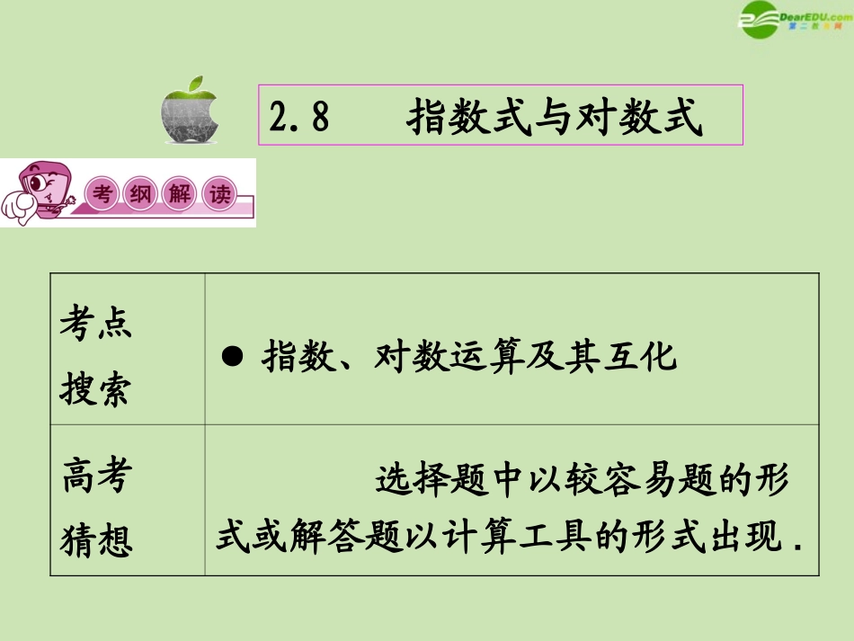 高三数学第一轮总复习 2.8 指数式与对数式课件_第2页
