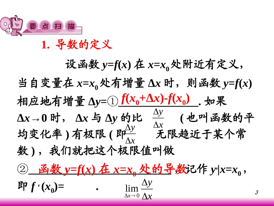 高考数学第一轮总复习11.3导数的概念及运算课件 文 (广西专版) 课件_第3页