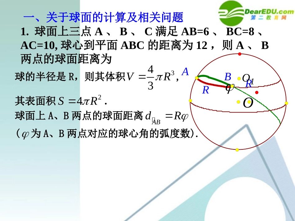 高考数学 考前复习 直线平面简单几何体问题的知识点导学03－与球相关的相关计算问题课件 新人教A版 课件_第2页