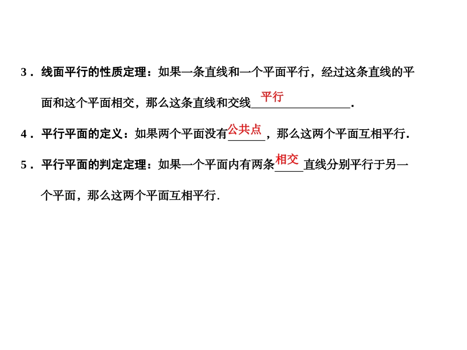 高三数学一轮复习 第7单元 7-4 直线与平面平行  平面与平面平行课件 理 新人教A版 课件_第3页