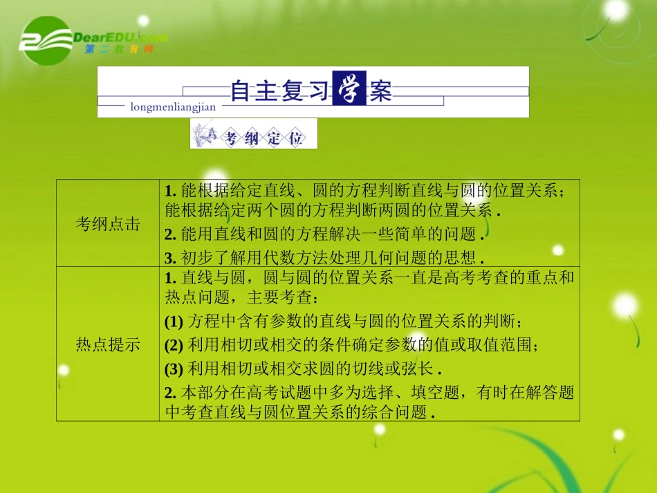 高三数学 第六篇 第五节直线与圆、圆与圆的位置关系课件 理 北师大版 课件_第2页