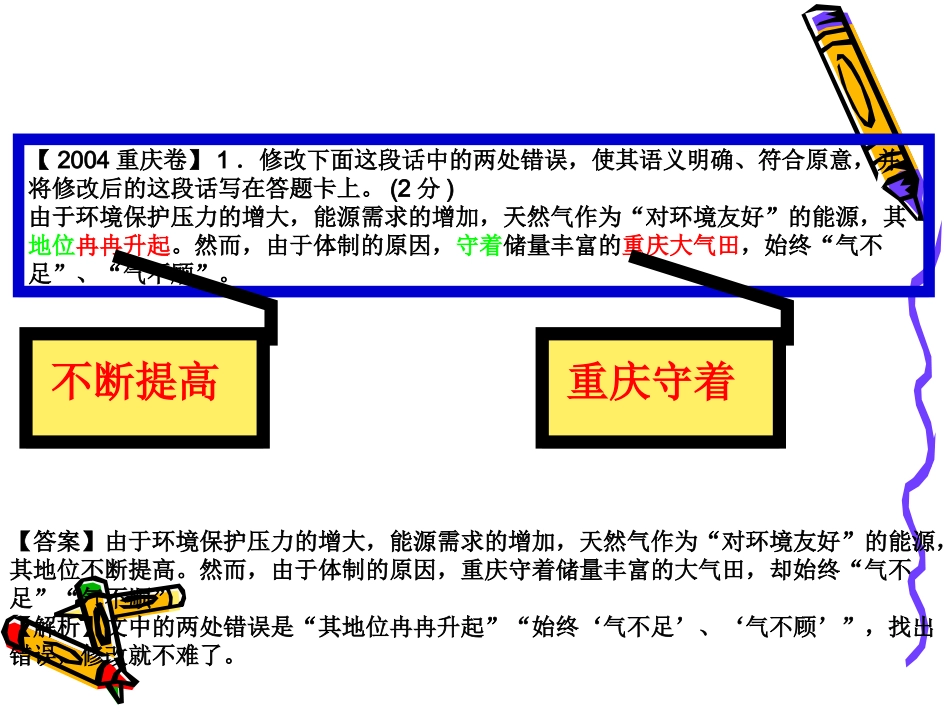 高考语文二轮专题复习课件九(上)：病句修改讲稿 高考语文总复习专题复习课件：语言知识系列(二)(打包10套) 高考语文总复习专题复习课件：语言知识系列(二)(打包10套)_第3页