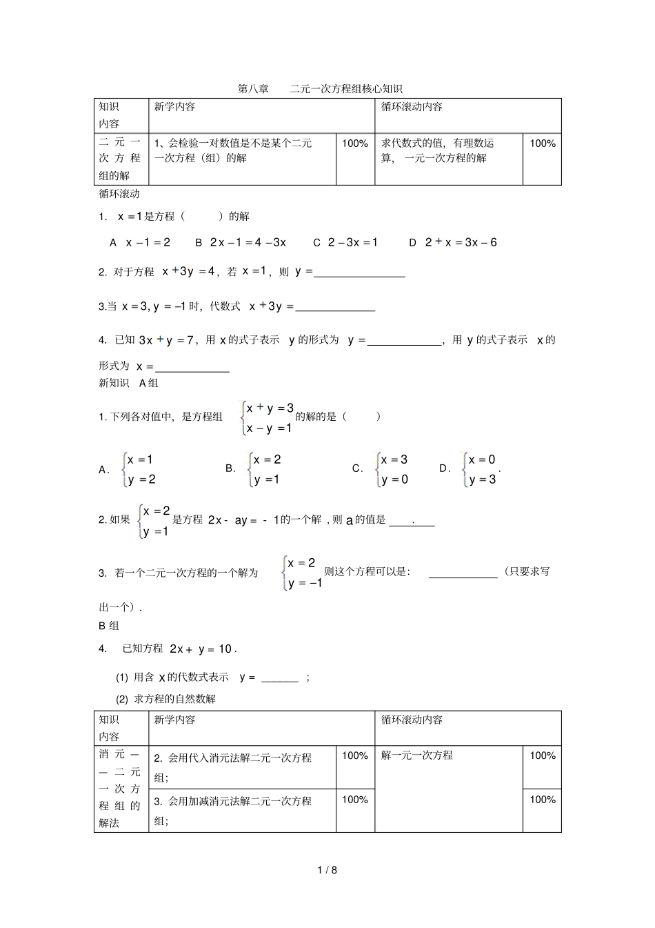 元次方程组核心知识_第1页