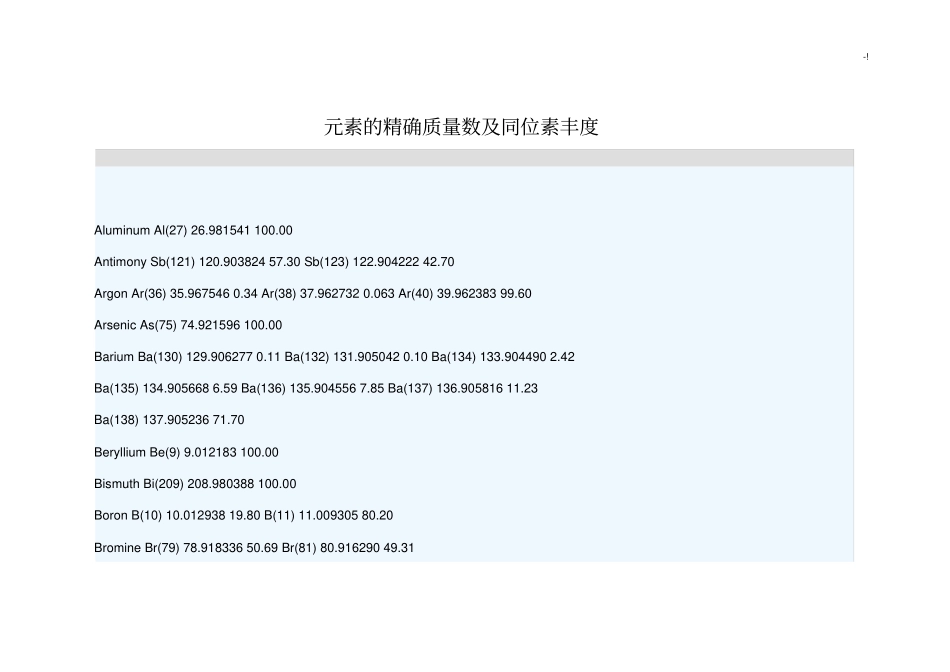 元素的精确质量数及其同位素丰度_第1页