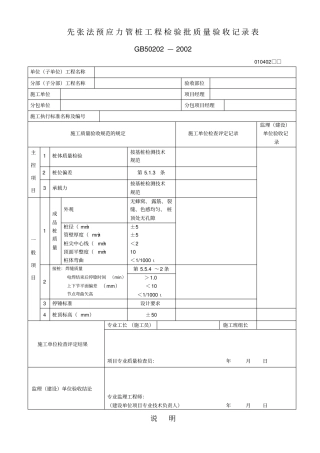 先张法预应力管桩工程检验批质量验收记录表GB—