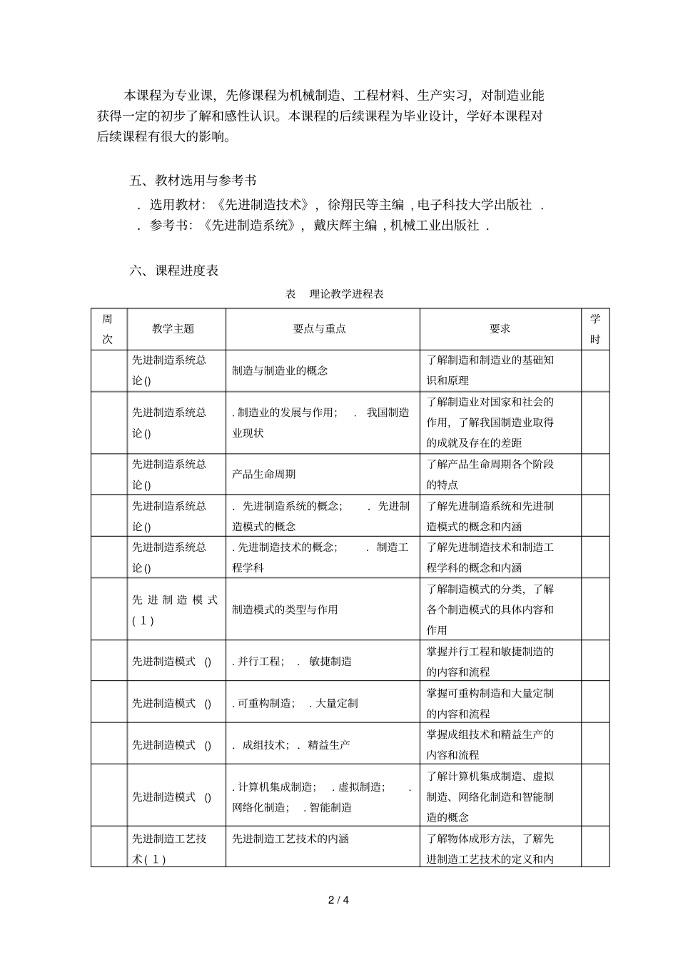 先进制造技术概论课程教学大纲_第2页