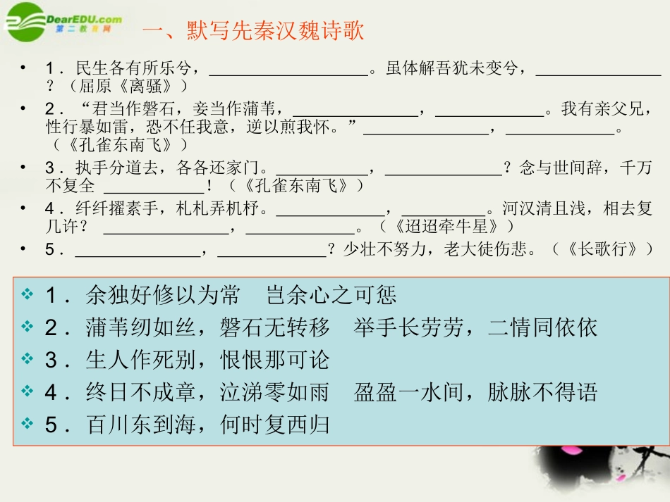 高考语文二轮复习 默写常见的名句名篇 课件1 课件_第3页