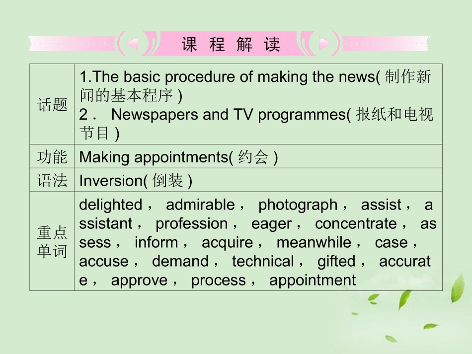 高考英语 Unit4知识与要点课件 新人教版必修5 课件_第2页