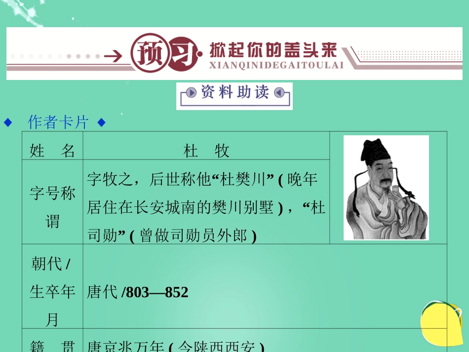 高中语文杜牧诗三首课件粤教版选修唐诗宋词元散曲蚜 课件_第3页