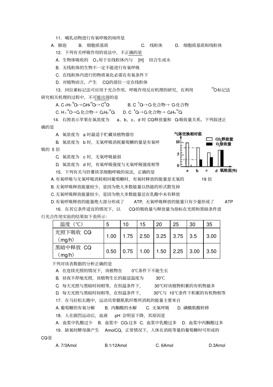 光合作用与呼吸作用训练题汇总_第2页