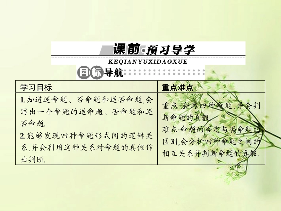 高中数学 1.1.2-1.1.3四种命题 四种命题之间的相互关系同步测控课件 新人教A版选修2-1 课件_第2页