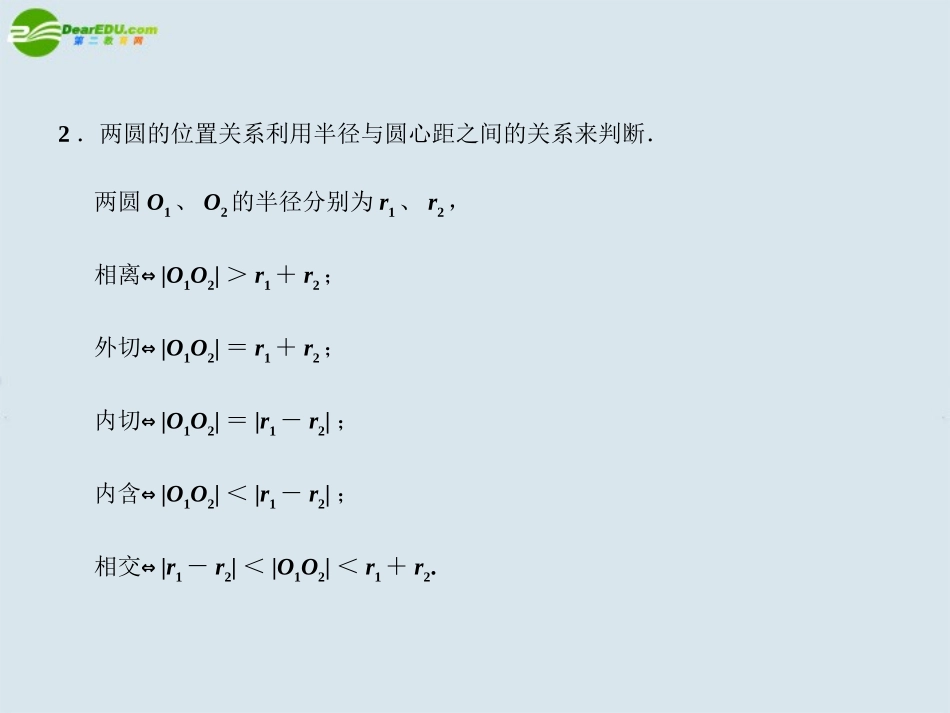 高三数学一轮复习 直线与圆、圆与圆的位置关系课件 北师大版 课件_第3页