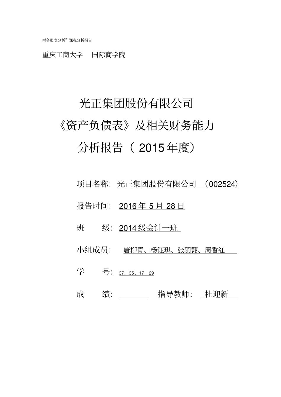 光正集团财务分析报告_第1页