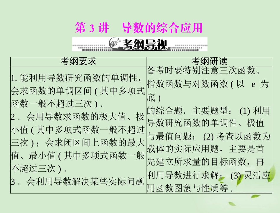 高考数学一轮复习 第四章 第3讲 导数的综合应用课件 理 课件_第1页