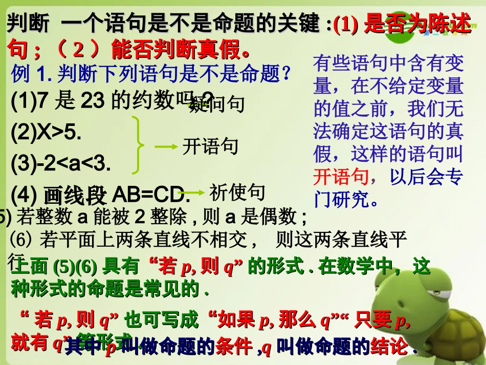 高中数学 1、命题及其关系第一课时课件 新人教A版选修1-1 课件_第3页