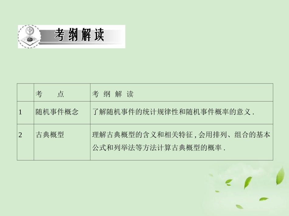 高三数学一轮复习 第十章概率随机事件与古典概型课件 文 课件_第2页