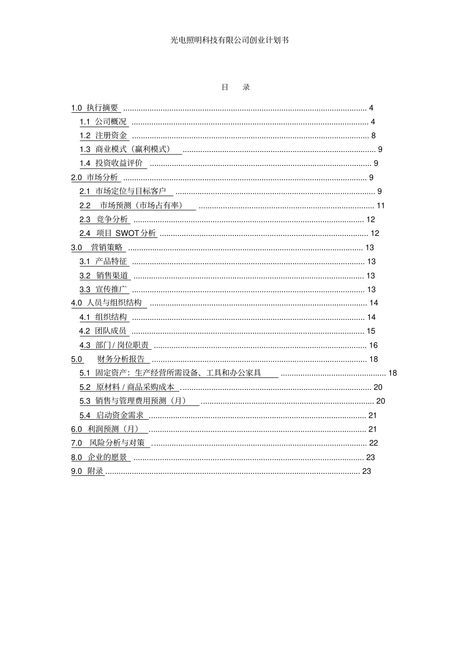 光电照明科技有限公司创业计划书_第2页