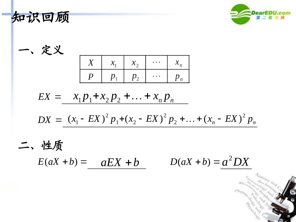 高中数学 离散型随机变量的均值与方差的复习课课件 苏教版必修3 课件_第2页