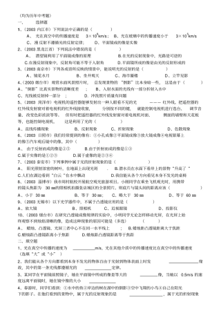 光的折射和反射中考题型