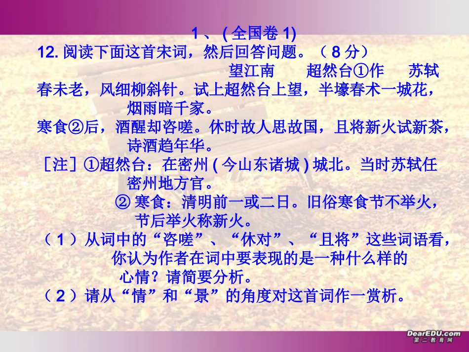 高考全国各地诗歌鉴赏题汇编课件_第2页