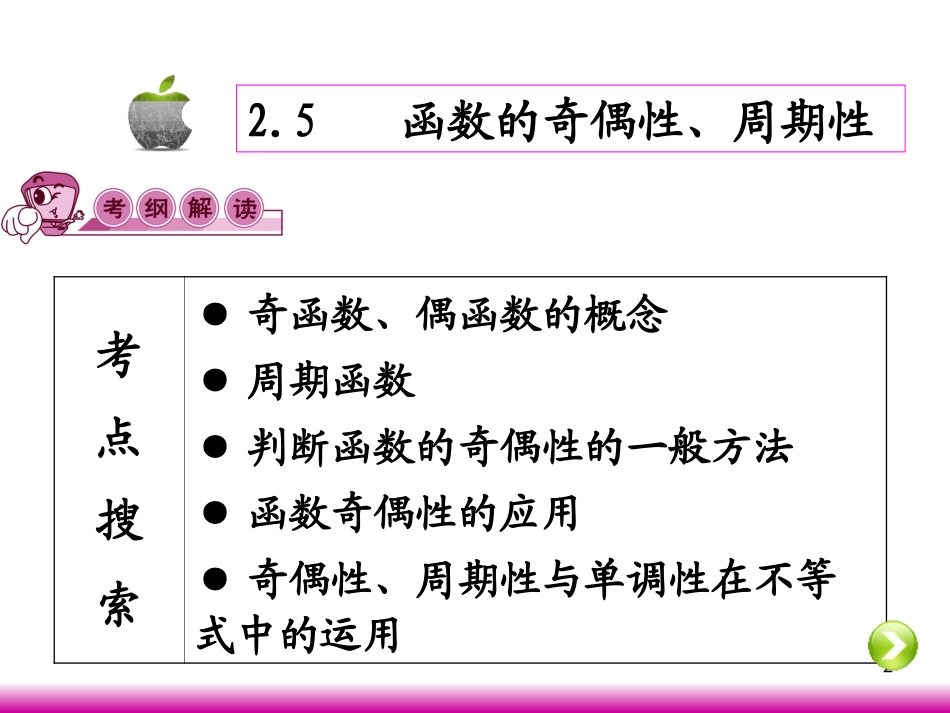 高考数学第一轮总复习2.5函数的奇偶性、周期性(第1课时)课件 文 (广西专版) 课件_第2页