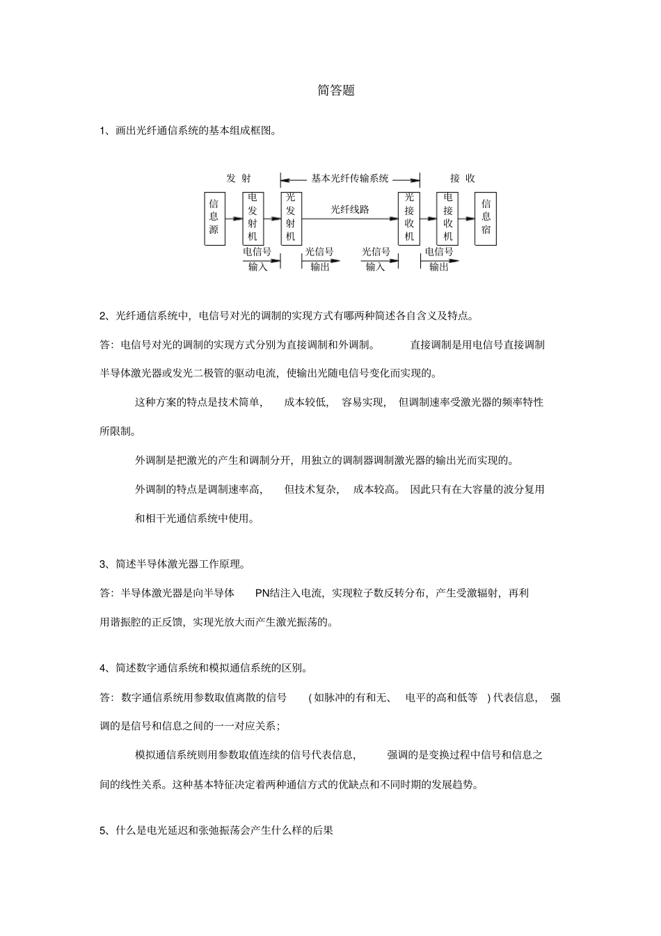 光纤通信期末考试简答_第1页