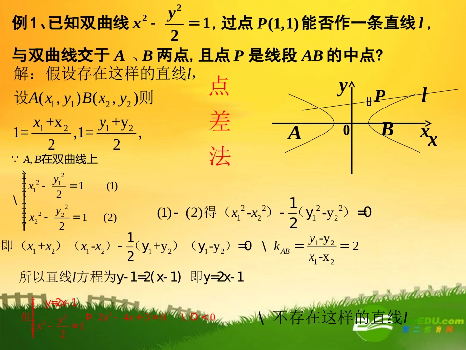 高中数学：椭圆与双曲线中点弦问题课件新课标人教A版选修2-1 课件_第3页