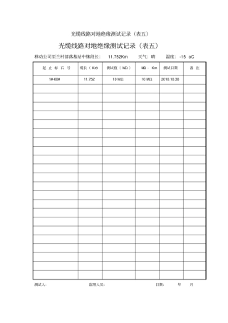 光缆线路对地绝缘测试记录表五