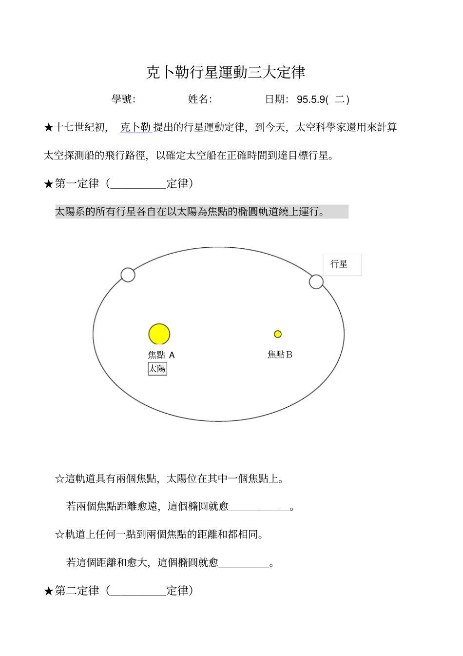 克卜勒行星运动三大定律_第1页