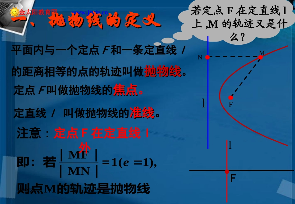 高中数学 抛物线及其标准方程第一课时课件 新人教A版选修2 课件_第3页