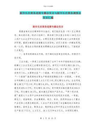 副市长在商务发展专题会发言与副市长在商务调度会发言汇编