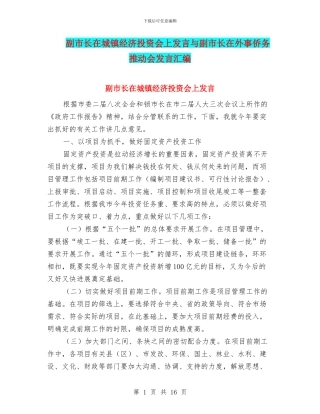 副市长在城镇经济投资会上发言与副市长在外事侨务推进会发言汇编