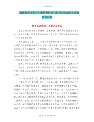 副市长在家电下乡推进会讲话与副市长在就业汇报会发言汇编