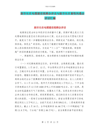 副市长在电煤建设视频会讲话与副市长在畜牧交流会讲话汇编