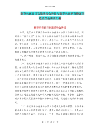 副市长在百日攻坚活动会讲话与副市长在砂石路面改造动员会讲话汇编