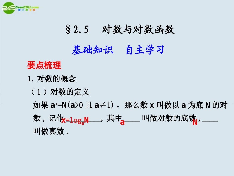 高考数学 2.5  对数与对数函数总复习课件_第1页