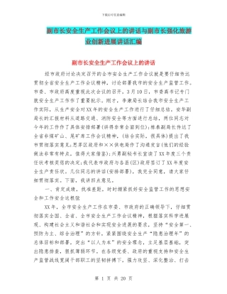副市长安全生产工作会议上的讲话与副市长强化旅游业创新发展讲话汇编