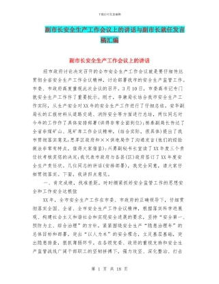 副市长安全生产工作会议上的讲话与副市长就任发言稿汇编