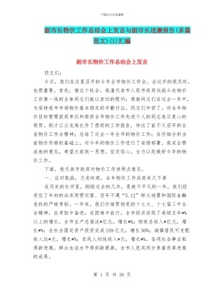副市长物价工作总结会上发言与副市长述廉报告(1)汇编