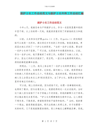 副护士长工作总结范文与副护士长年终工作总结汇编