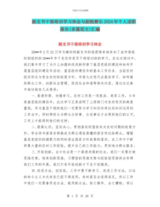 副支书干部培训学习体会与副检察长2024年个人述职报告汇编