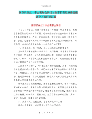 副市长在红十字会表彰会讲话与副市长在经济普查座谈会上的讲话汇编