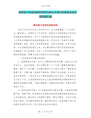 副科级干部党性剖析材料与副立井提升机事故应急处理预案汇编